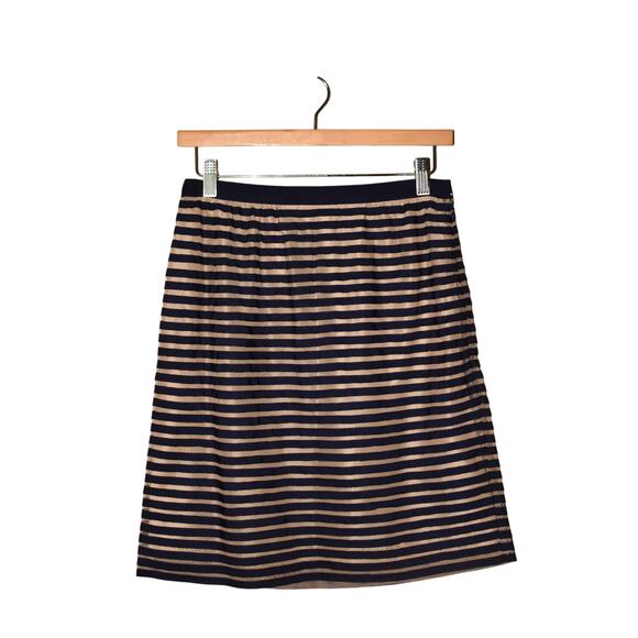 LELA ROSE $890 Navy Beige Ribbon Striped Straight Skirt Silk‎ Lining Size 4 - Picture 1 of 6